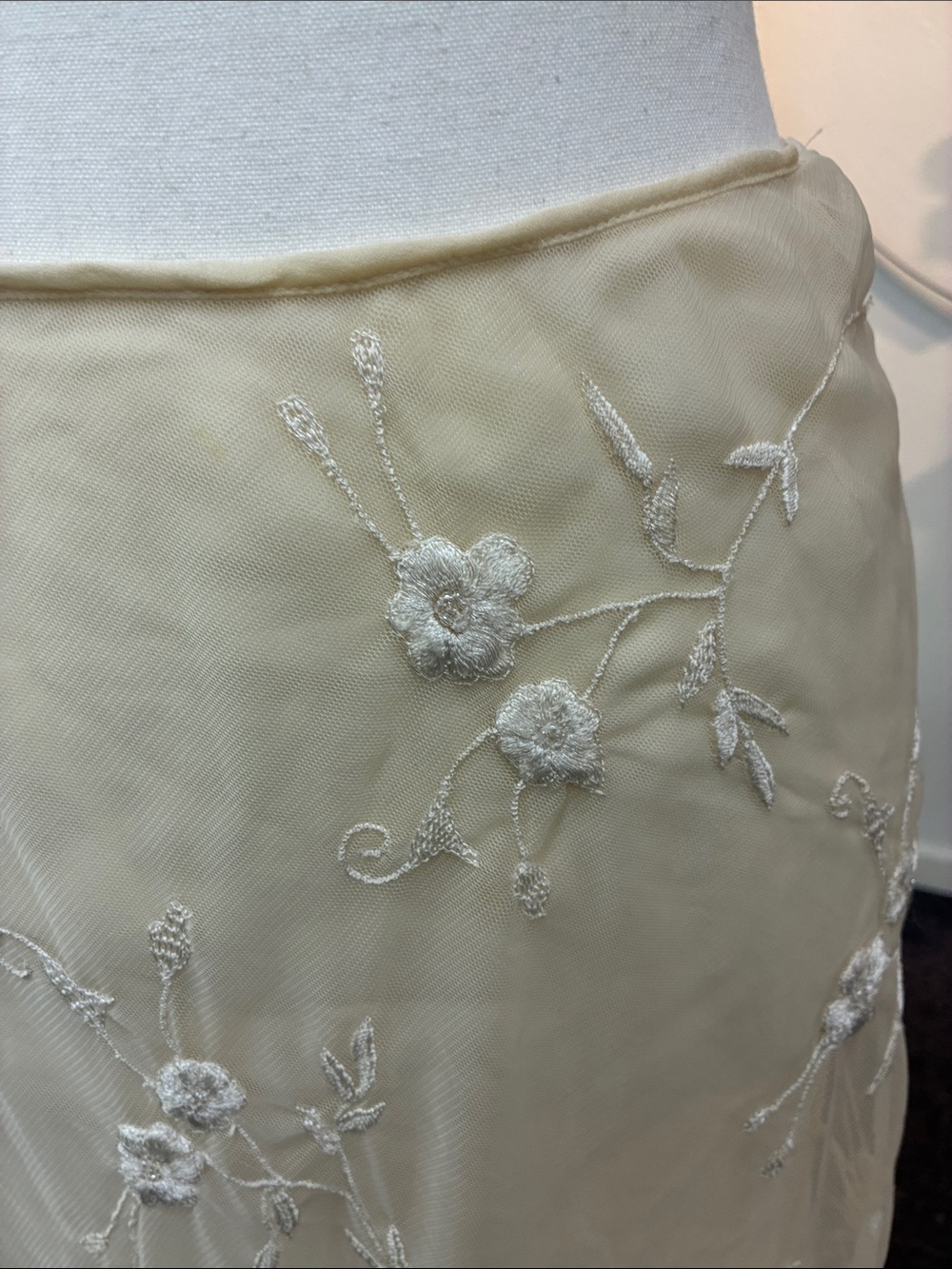 Ralph Lauren Purple Label Cream Silk Skirt Floral Embroidery Sheer Overlay 4 - Picture 2 of 9